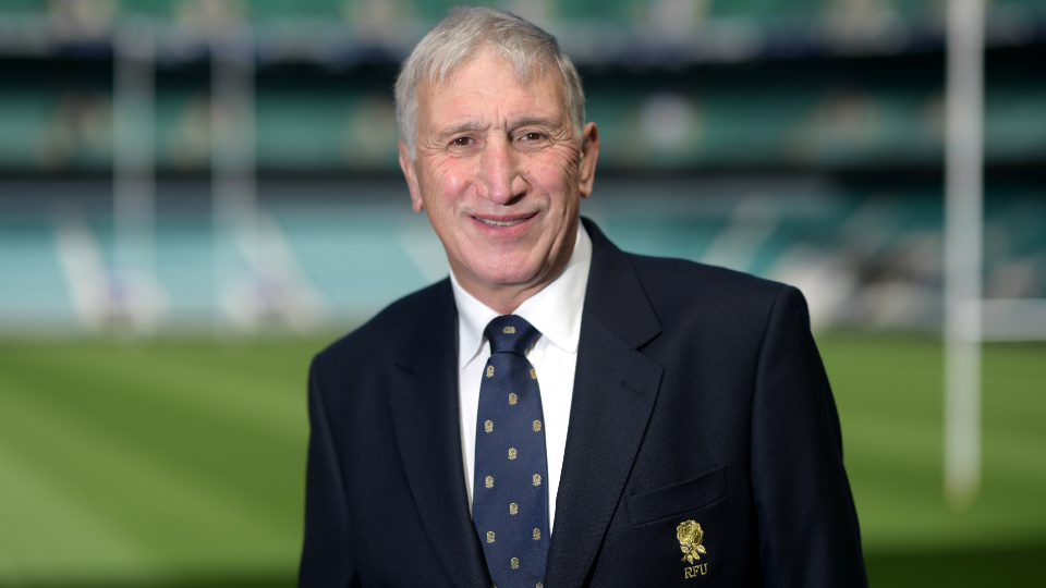 An image showing Nigel Gillingham at Twickenham wearing the RFU Presidential blazer and tie.